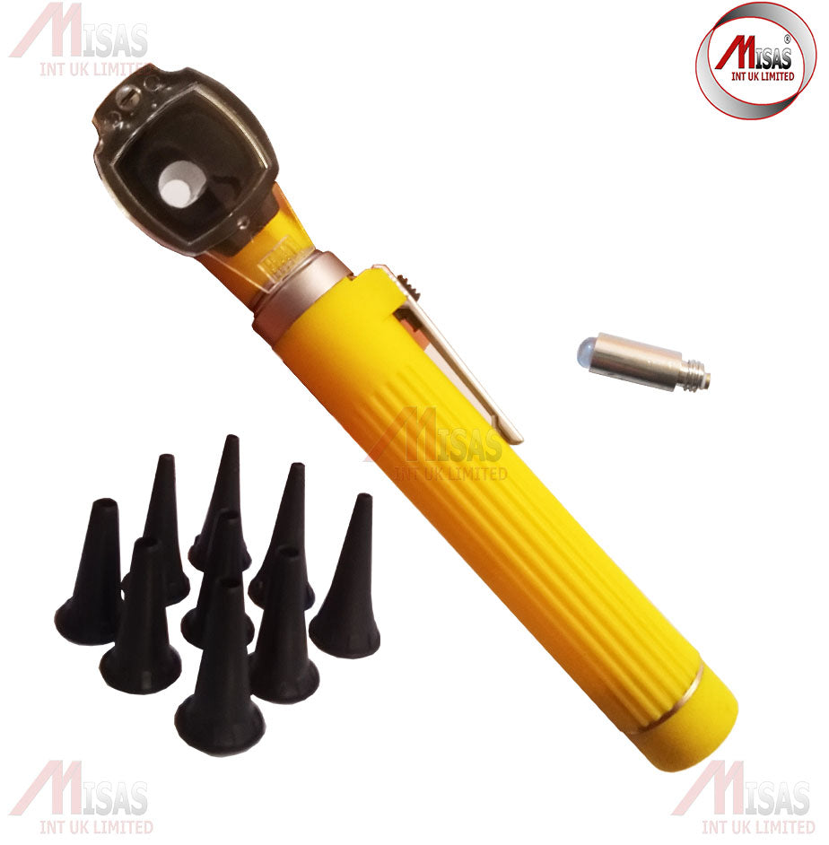 Yellow Mini Otoscope Pocket Fiber Optic Medical Diagnostic NHS CE Approved