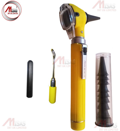 Yellow Mini Otoscope Pocket Fiber Optic Medical Diagnostic NHS CE Approved