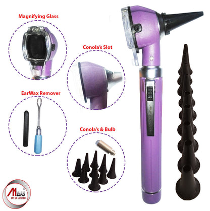 Purple Mini Otoscope Pocket Fiber Optic Medical Diagnostic NHS CE Approved