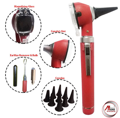 Red Mini Otoscope Pocket Fiber Optic Medical Diagnostic NHS CE Approved