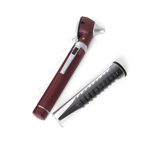 Burgundy Mini Otoscope Fiber Optic Medical Diagnostic Examination CE LED UK